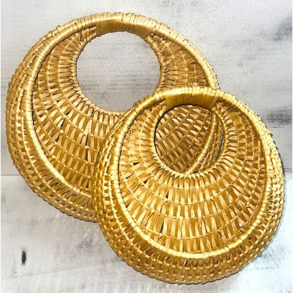 2 VTG Lillian Vernon Woven Wicker Wall Basket Boho Pockets Hanging Rattan